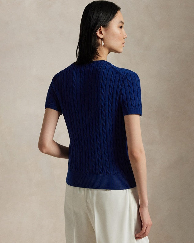 Cable-Knit Cotton Short-Sleeve Cardigan