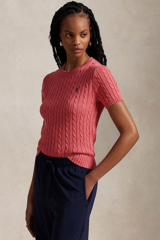 Cable-Knit Cotton Short-Sleeve Sweater