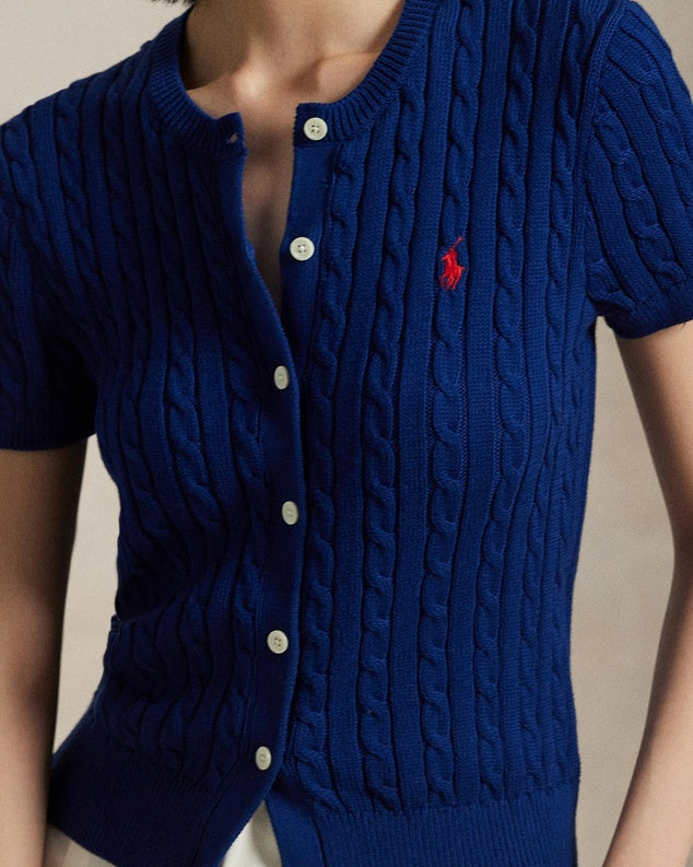 Cable-Knit Cotton Short-Sleeve Cardigan