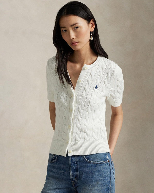 Cable-Knit Cotton Short-Sleeve Cardigan