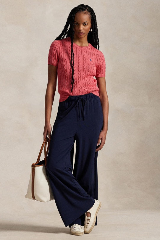 Cable-Knit Cotton Short-Sleeve Sweater