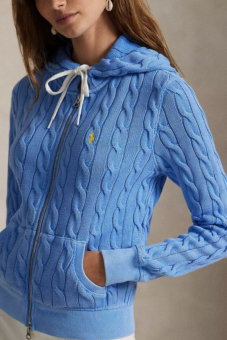 Cable-Knit Cotton Full-Zip Hoodie