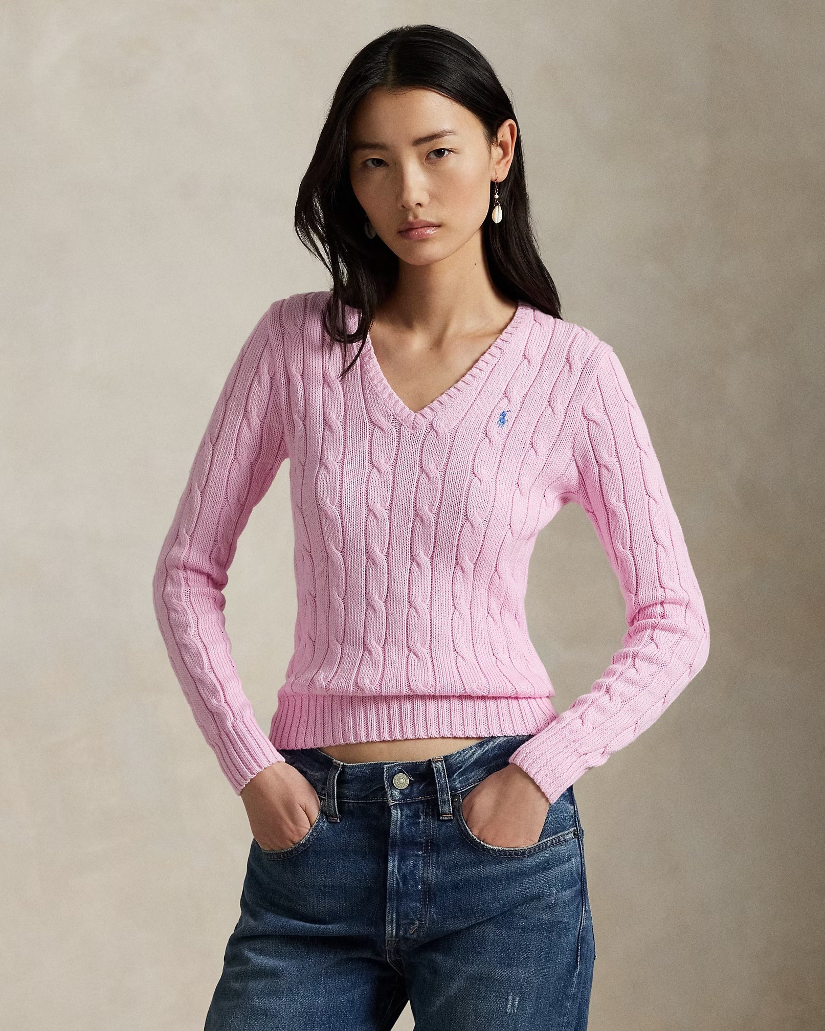 Cable-Knit Cotton V-Neck Jumper